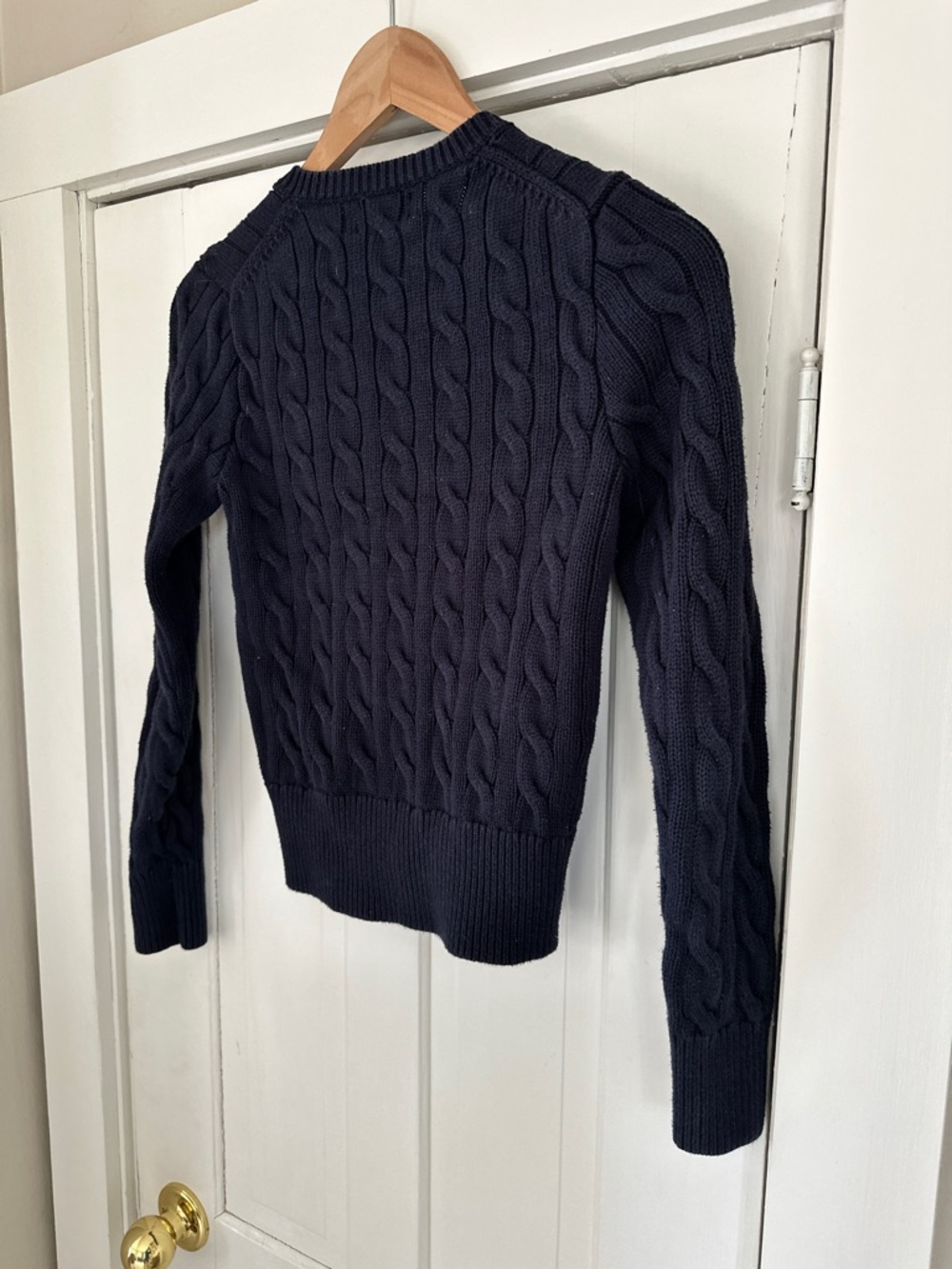 Polo by Ralph Lauren Cable-Knit Cotton Crewneck Cardigan in Hunter Navy - Picture 7 of 7